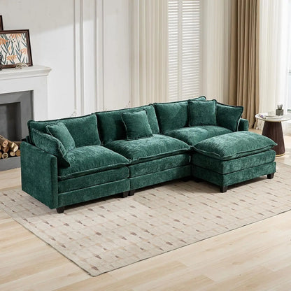 117.9" Modern Sectional Couches for Living Room, Blue Chenille Comfy Cloud Couch