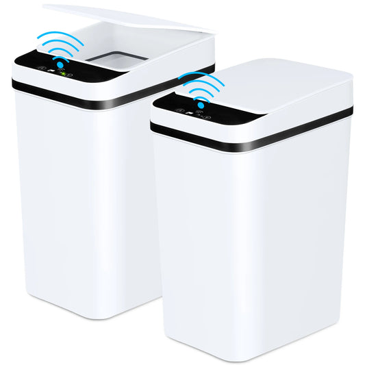 2 Pack 12L Bathroom Automatic Trash Cans Touchless Motion Sensor  for Bathroom Bedroom Living Room Office White