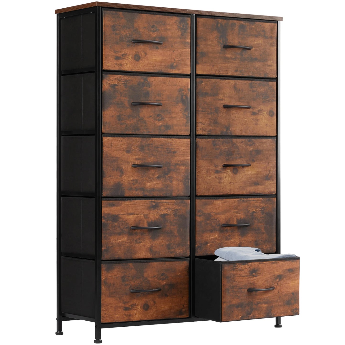 Bedside Steel Frame Wardrobe  With 10 Fabric Drawers