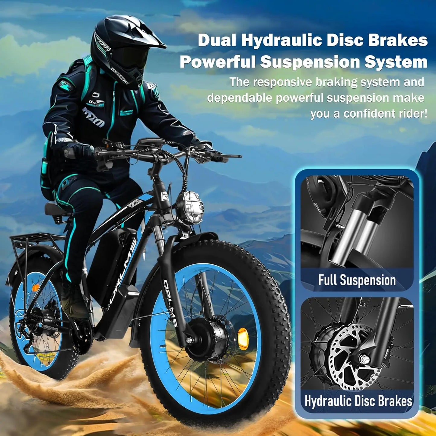 TS60 5000W Dual Motor E-Bike, 45MPH Mountain AWD 21-Speed with 26" x 4.0 Fat Tire