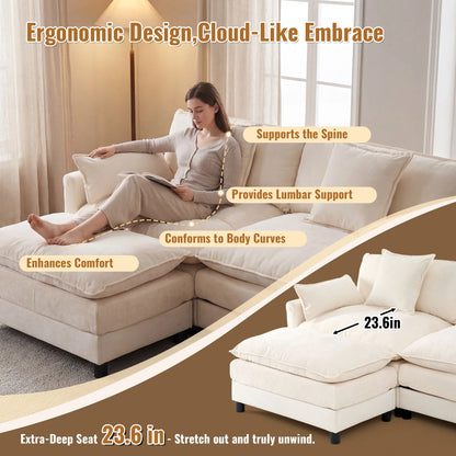 107" Modular Sectional Sofa Set with Ottoman, L-Shaped Convertible Couch, 3-Seats Chenille Deep Seat Sofa with Pillows for Living Room, Bedroom and Apartment