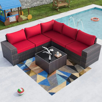 6PCS Outdoor Wicker Rattan Sectional Sofa Patio Furniture Set