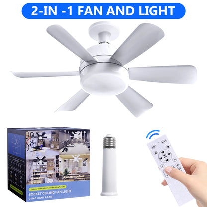 Socket LED Ceiling Fan Light E26 with Remote, Dimmable, 3 Colors, Speed Change, Suitable for Living Room, Study,