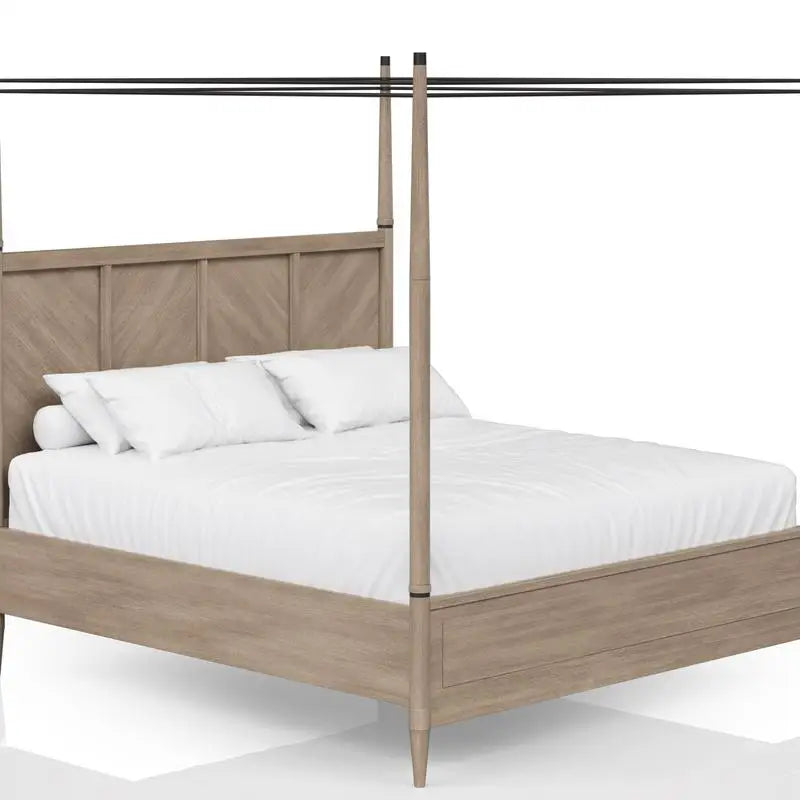 Queen Canopy Bed Set with 2-Drawer Nightstand, Modern Dresser with Poster Mirror, and Storage Chest