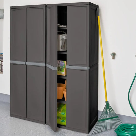 Heavy Duty 4-Tier Plastic Storage Shelf Cabinet Easy Assembly for Garage Basement