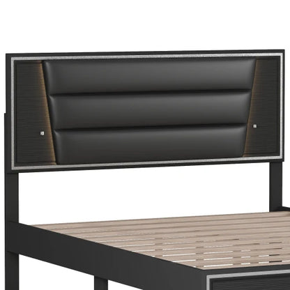 3-Piece Bedroom Set Queen Size Upholstered Bed with LED Lights, Nightstands and Dresser , Black /white