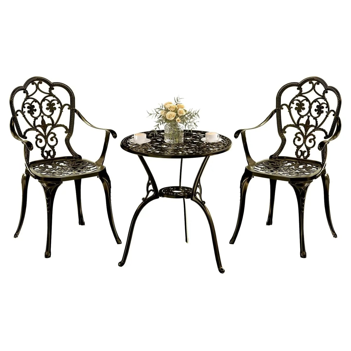 Cast Aluminum Bistro Set 3pc Table & Chairs w/Umbrella Hole Outdoor Patio Garden Lawn, Customized