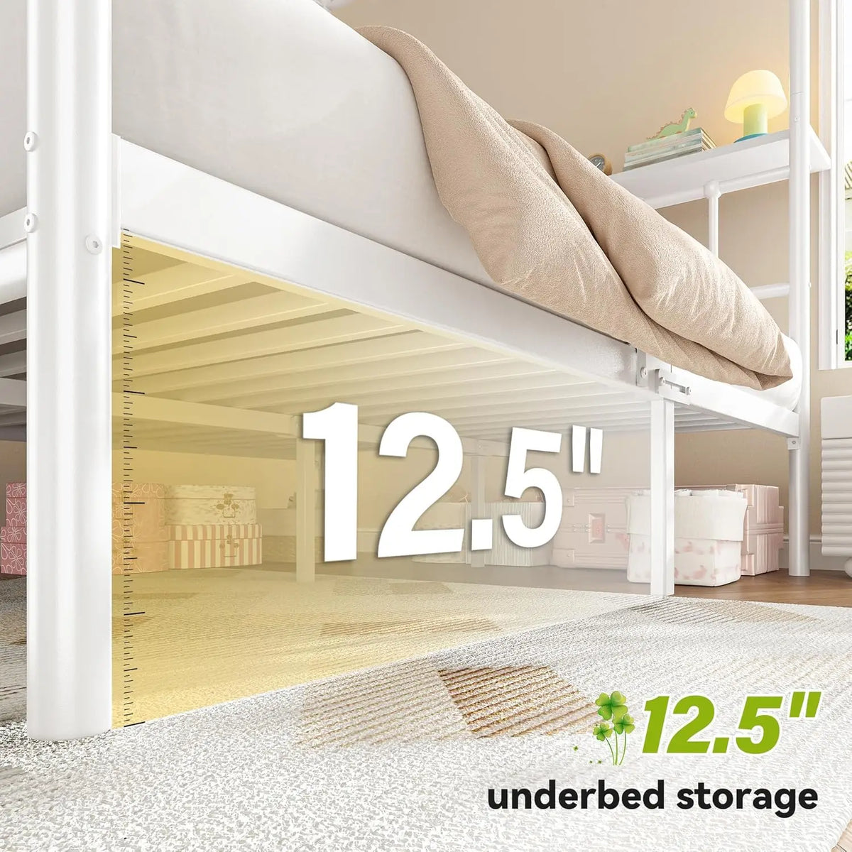 Canopy Bed Frame with Storage Headboard Metal Platform Bed with 4 Removable Posts Dual Purpose Bed Frame with Under-Bed Storage