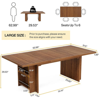 Farmhouse Dining Table for 6  with Storage,
