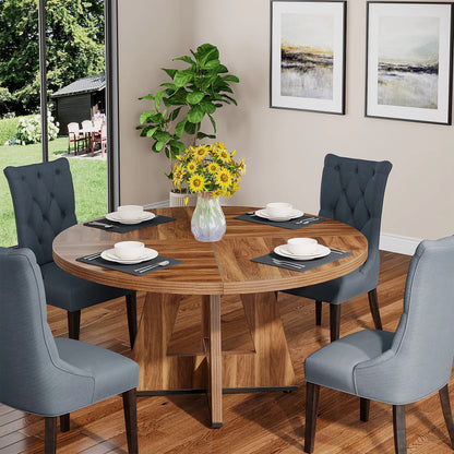 Round Dining Table for 4, 47 Inch Farmhouse Kitchen Table
