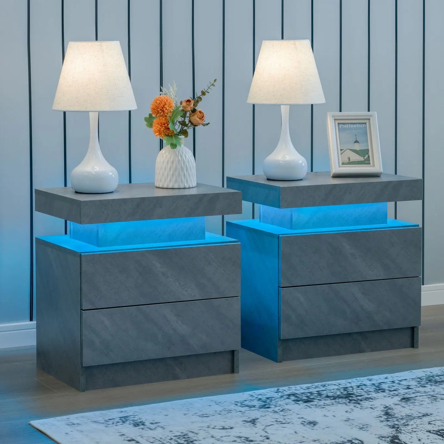 LED Night Stand with 2 Drawers for Bedroom