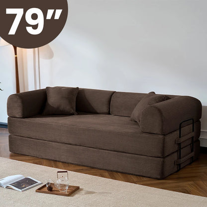 79’’ Folding  Corduroy Upholstered Convertible Sofa Bed  Boneless Couch