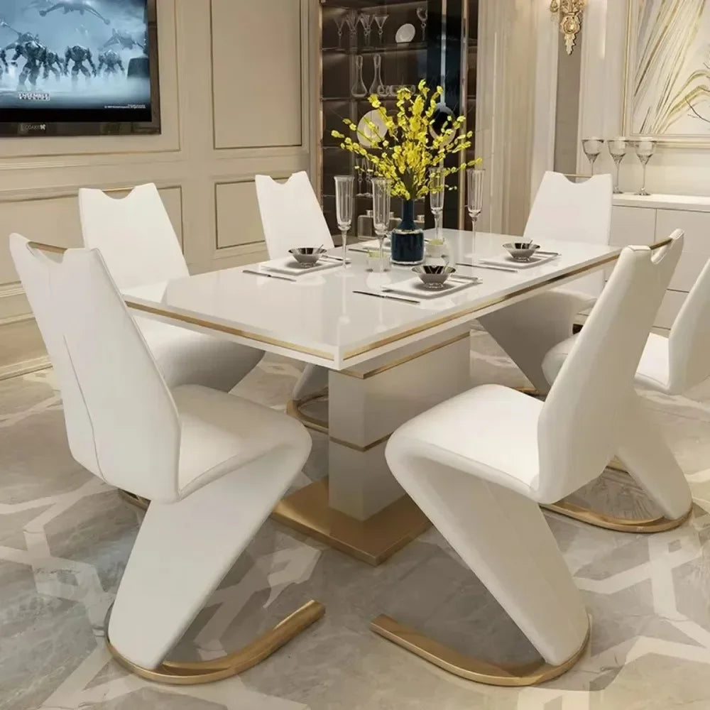 Luxury Gold Marble Square Dining Table Set 4 Chairs or 6 Chairs