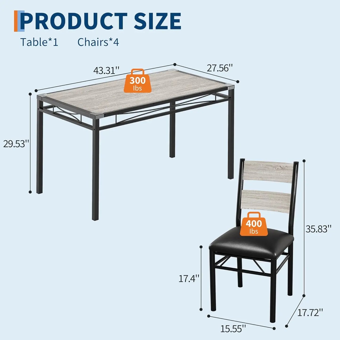 Wooden Kitchen Table with 4 Upholstered Chairs