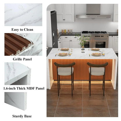 63" Large Imitation Marble Dining Table for 4-6 People with LED Lights