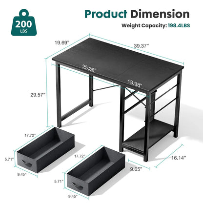 47IN Computer Desk with 2 Drawers For Study Wood Table with Adjustable Position Drawers Modern Work Table for Office or Gaming