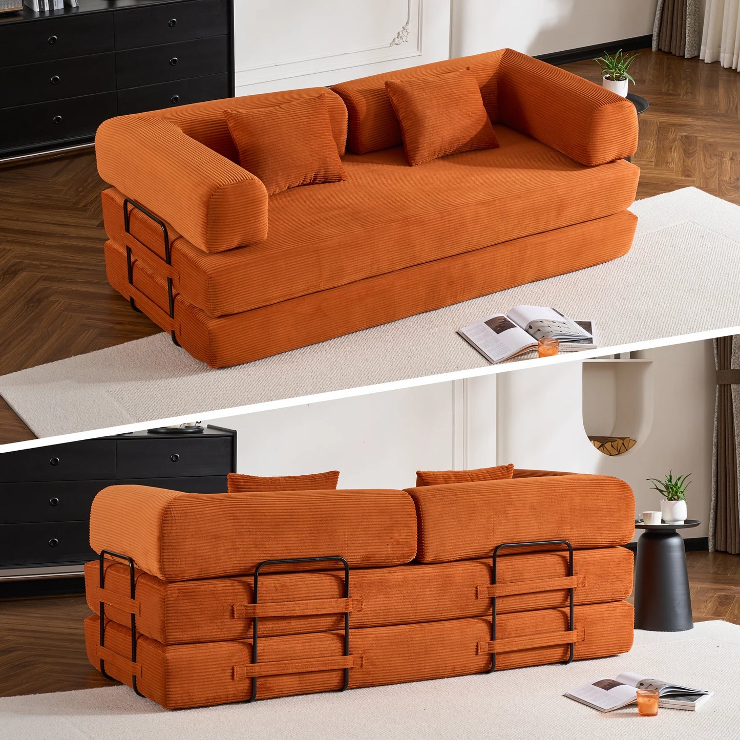 79" Convertible Sofa Bed with Removable Armrests,