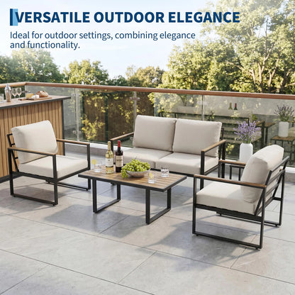 Modern 4-Piece Patio Furniture SetSectional Sofa With Coffee Table Thick Washable Cushions For Lawn or Deck