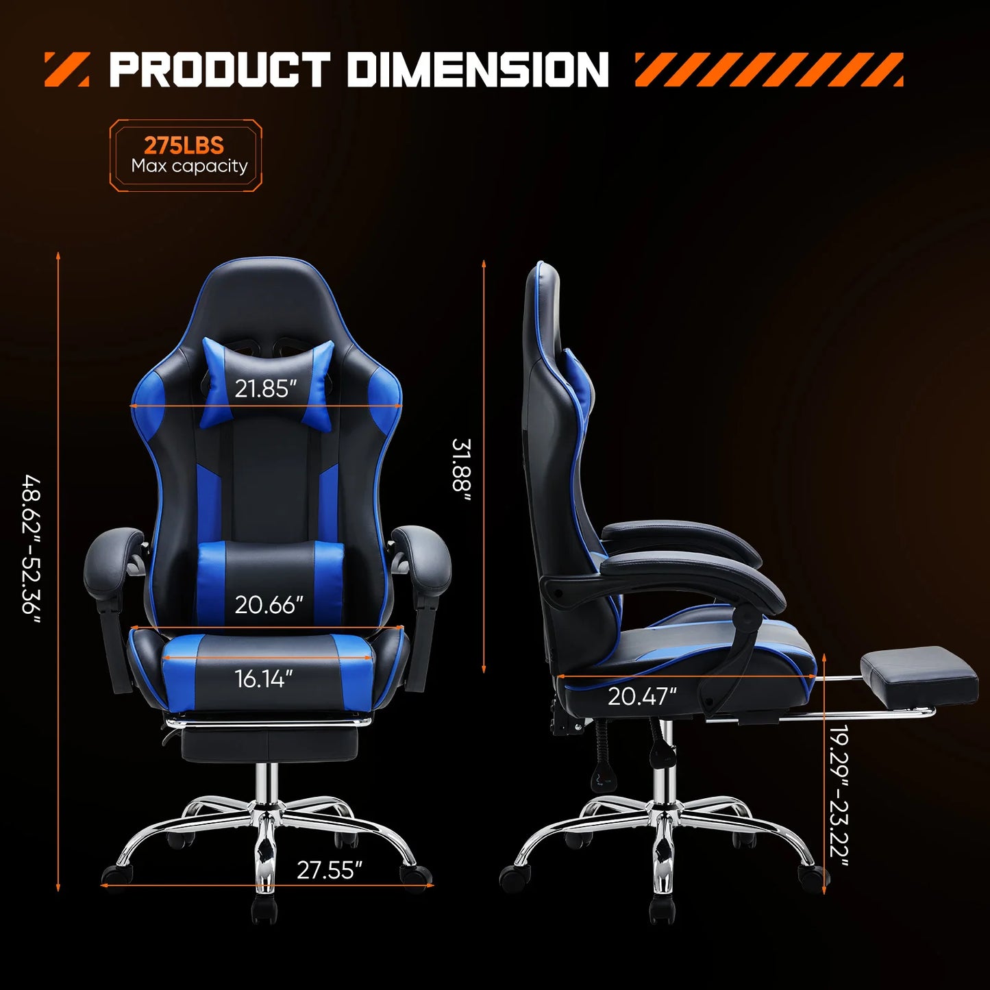 Adjustable Leather Gaming Chair with Headrest & Lumbar Support
