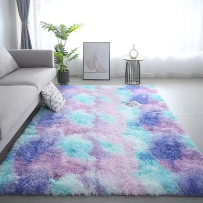 Tie-Dye Non-Slip  Silk Wool Rugs   Machine Washable Carpet Mats