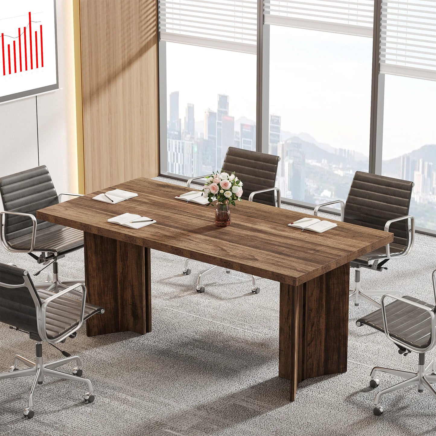 63-inch Executive Desk, Vintage Home Office Computer Desk with Large Tabletop, Farmhouse Wood Writing Conference Table