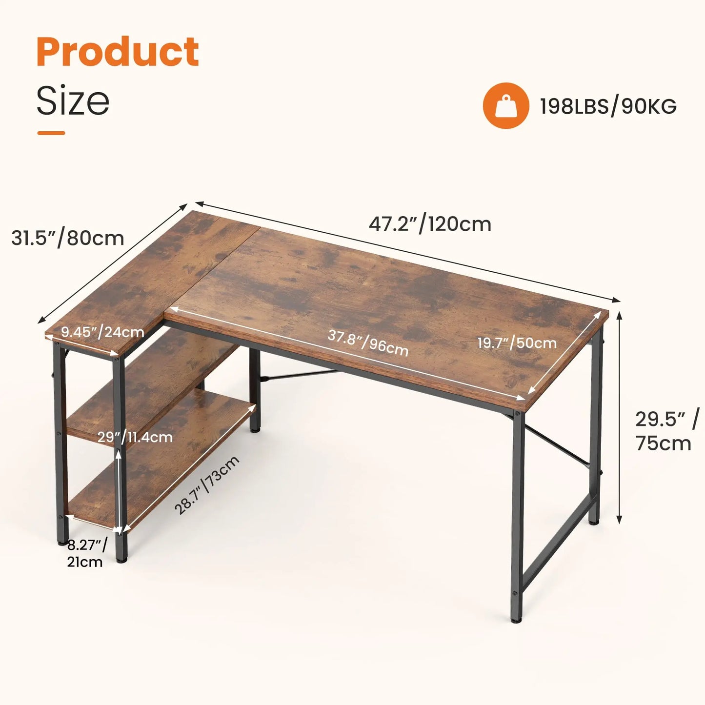 L Shaped Desk 47 Inch Computer Desk Gaming  Home Office PC Table with Reversible Storage Shelves