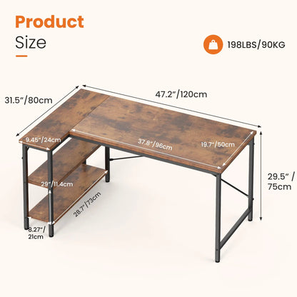 L Shaped Desk 47 Inch Computer Desk Gaming  Home Office PC Table with Reversible Storage Shelves
