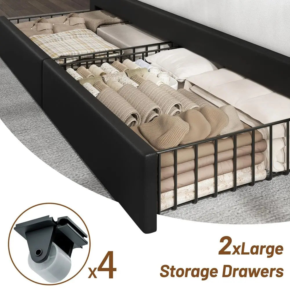 Upholstered King Bed Frame with 4Storage Drawers, 3 USB amp TypeC Charging P