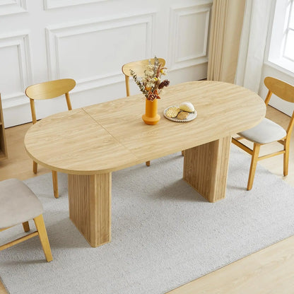 Round Fluted Base Modern Oval Expandable Kitchen Dining Table ,41-78in Seats 4-8