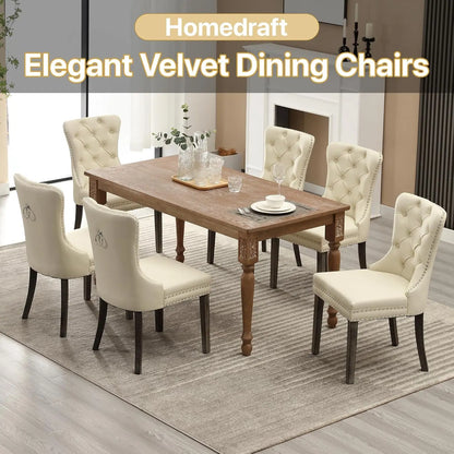 Leather Dining Chairs with Solid Wood Legs and Pull Ring, Luxury, Customized Set of 6