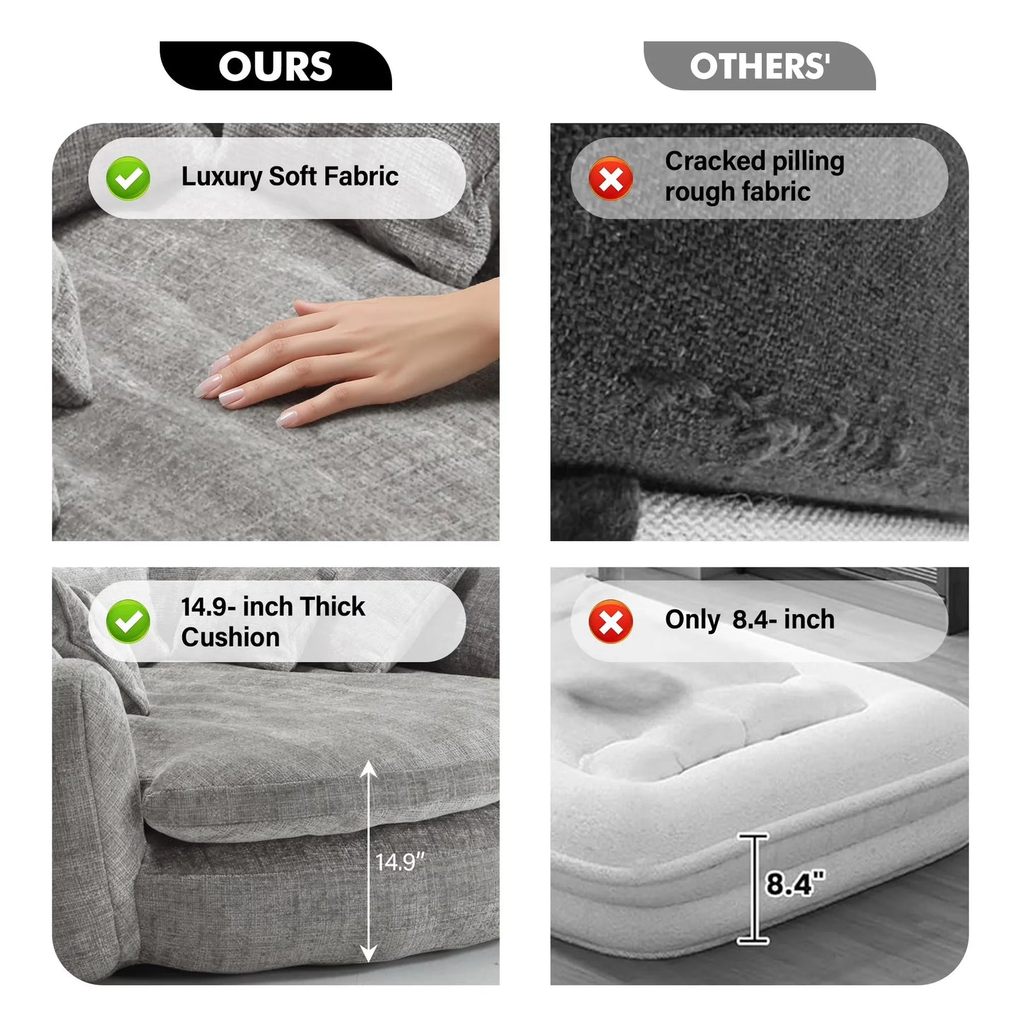Oversized Round Chaise Lounge Chair with 14 Pillows, Modern Chenille Boneless Couch, Memory Foam