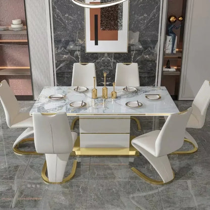Luxury Gold Marble Square Dining Table Set 4 Chairs or 6 Chairs
