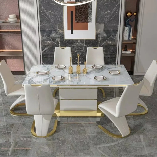 Luxury Gold Marble Square Dining Table Set 4 Chairs or 6 Chairs