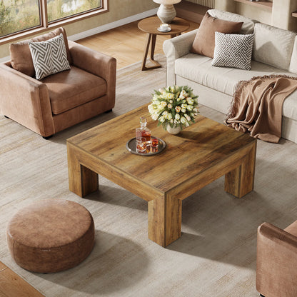 39.4-Inch Square Coffee Table for Living Room, Farmhouse  Cocktail Table with Sturdy Wooden Legs