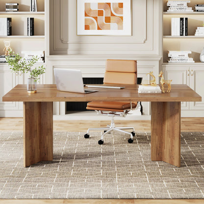 63-inch Executive Desk, Vintage Home Office Computer Desk with Large Tabletop, Farmhouse Wood Writing Conference Table