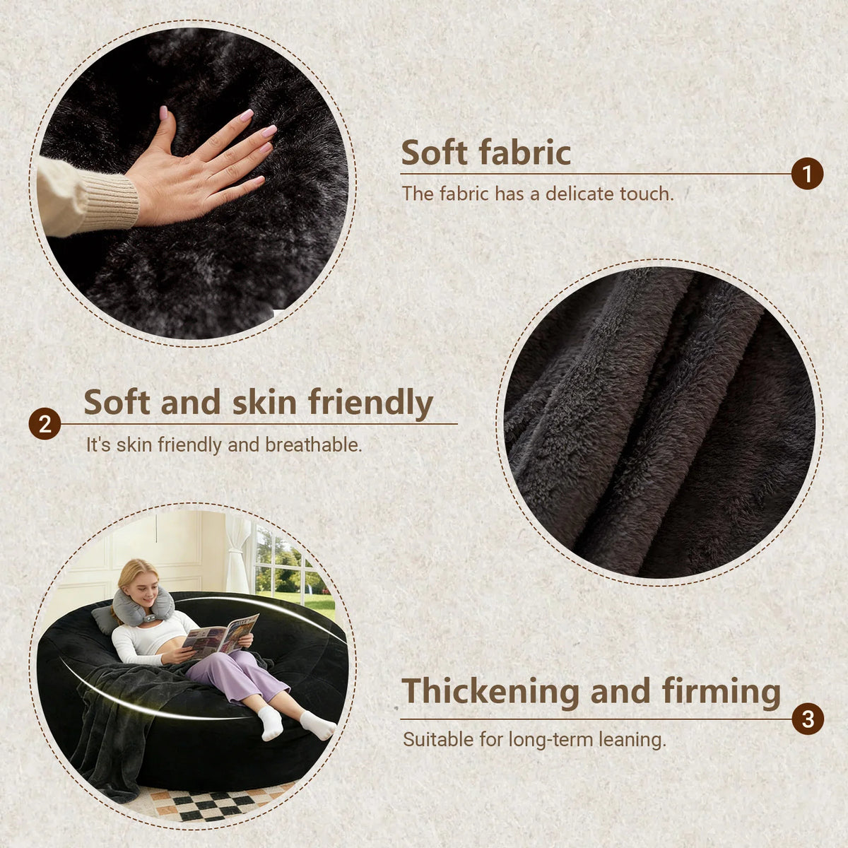 Adult beanbag chair with padded beanbag inside, memory foam chair, soft flannel washable cover, ideal reading seat for bedrooms and dorms.
