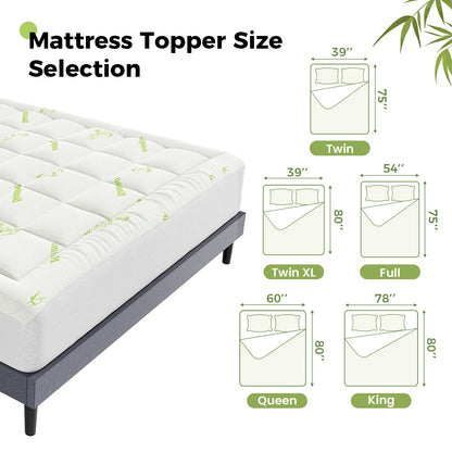 Bamboo Fiber Soft Mattress Topper with Deep Pockets 400g Thick Mattress for Back Pain Relief Breathable Cooling Material