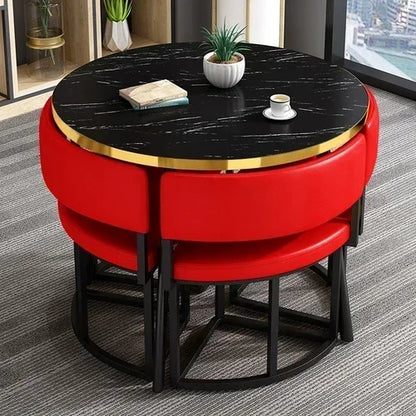 Round Luxury White Mobile Dining Table  Set with 4 Chairs