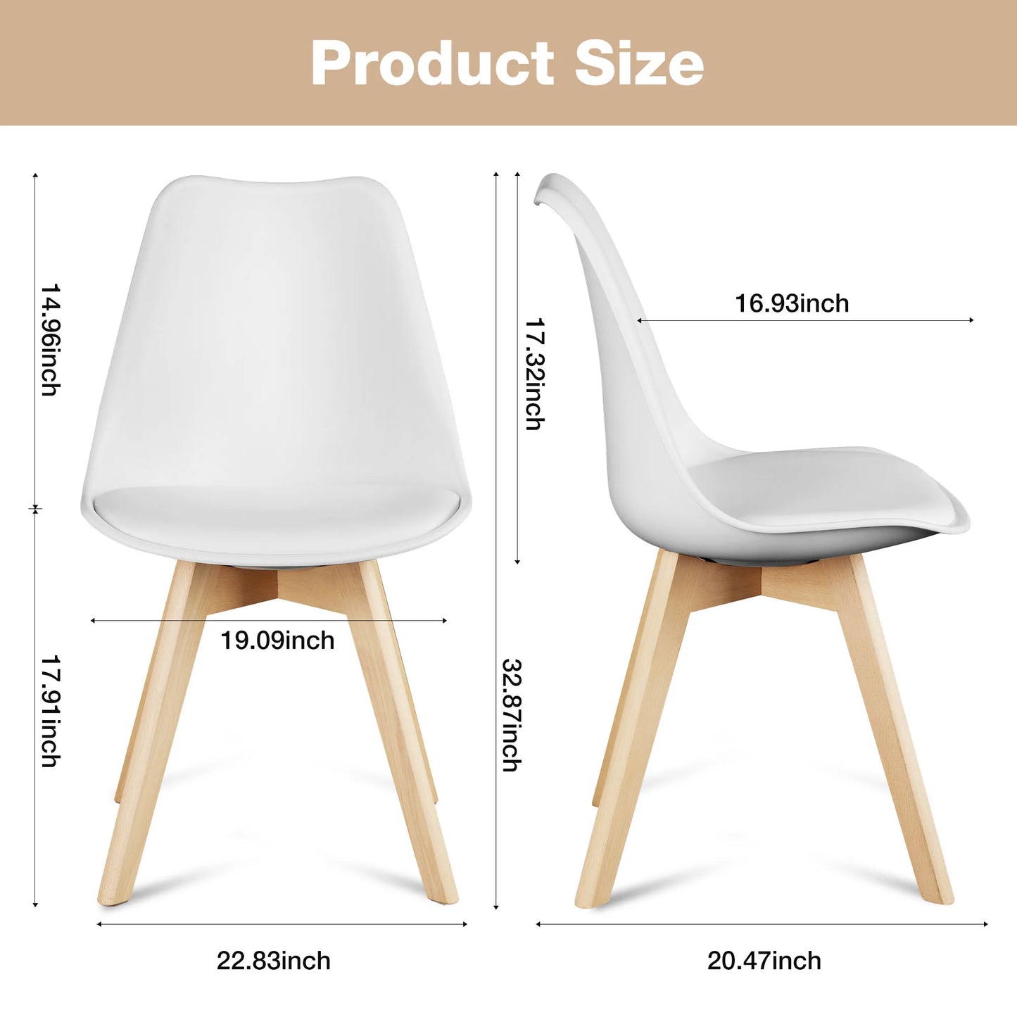 Leather Dining Chairs Set of 4  with Wooden Legs