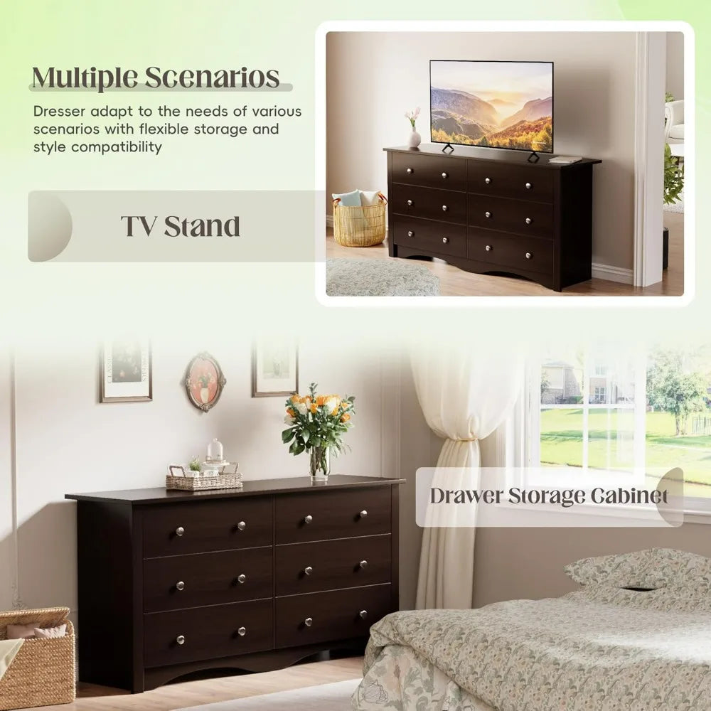 Dresser for Bedroom, 6 Wood Dresser Drawers, Bedroom or Living Room