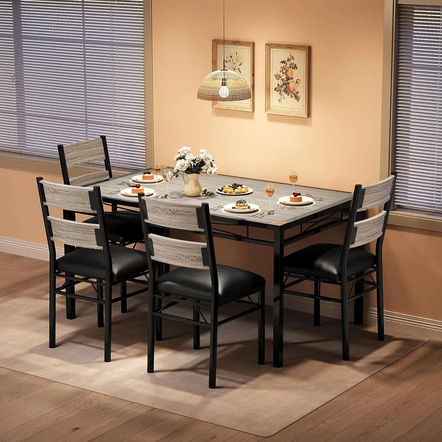 Wooden Kitchen Table with 4 Upholstered Chairs