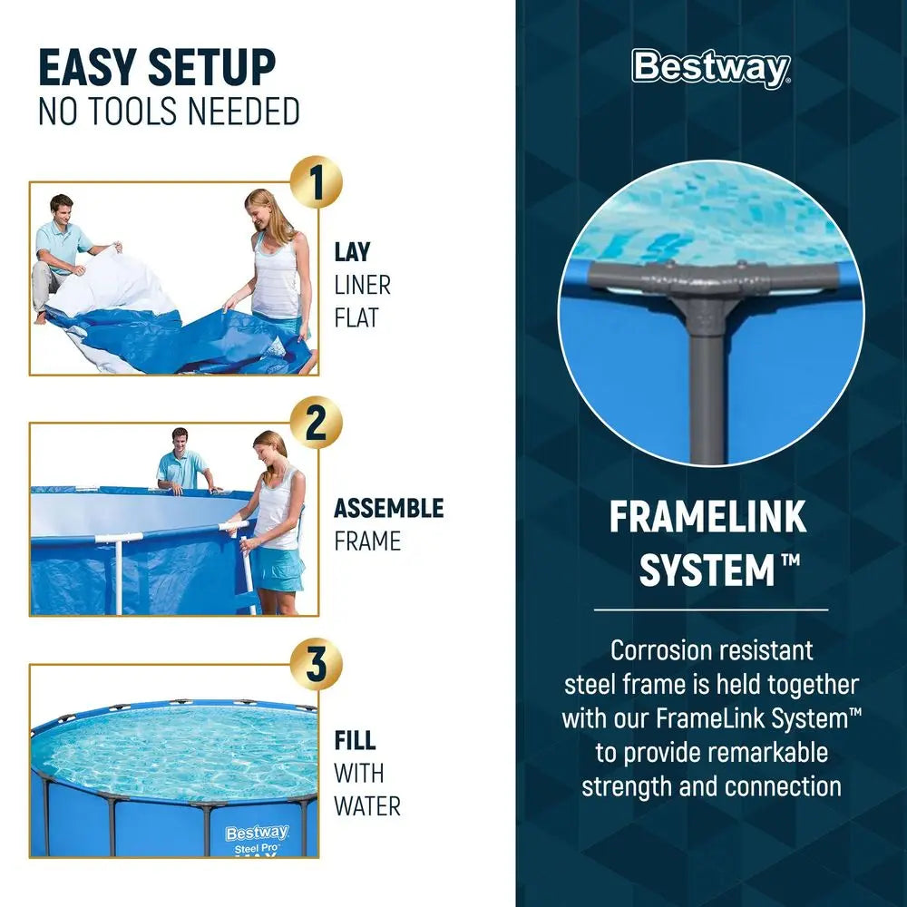 Steel Pro MAX 15 x 48 Above Ground Pools, Round Metal Frame Outdoor Swimming Pool for Backyard, Blue, Pool, Custom
