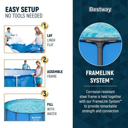Steel Pro MAX 15 x 48 Above Ground Pools, Round Metal Frame Outdoor Swimming Pool for Backyard, Blue, Pool, Custom
