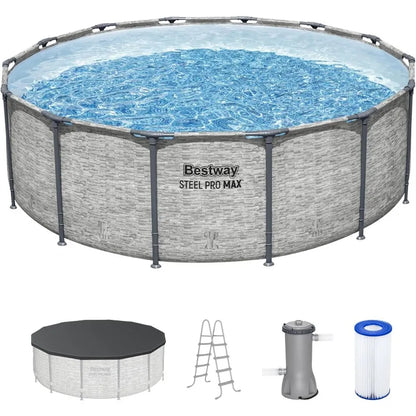 Bestway Steel Pro MAX 14' x 48" Above Ground Pool, Round Metal Frame Outdoor Swimming Pool Set with Filter Pump,