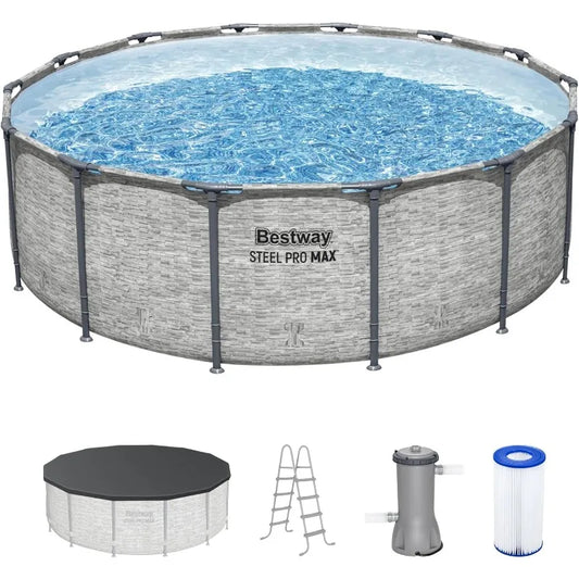 Bestway Steel Pro MAX 14' x 48" Above Ground Pool, Round Metal Frame Outdoor Swimming Pool Set with Filter Pump,