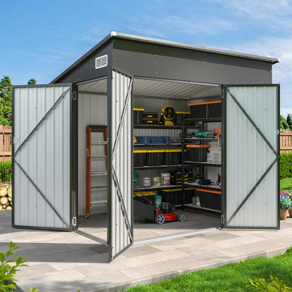 7.5'x4'  Lockable Door Metal Storage Cabinet with Slopping Roof for Tools
