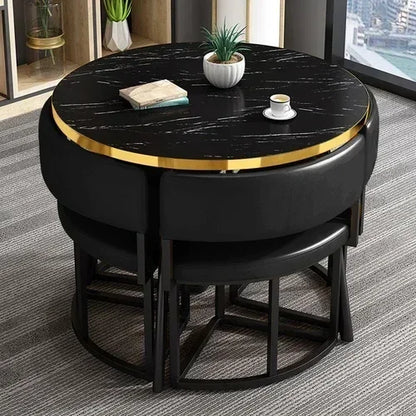 Round Luxury White Mobile Dining Table  Set with 4 Chairs