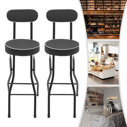 Folding Bar Stool with Back, 25.6 in Cushioned Padded Foldable Chairs, Tall Bar Collapsible Stools, Round Counter Height Stool Chair, suitable for Camping, Kitchen, Shop, and Cafe
