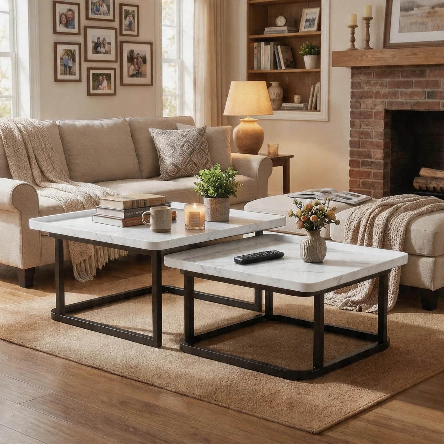 Square Nesting Coffee Tables Set Of 2, Space Saving Small End Table Set For Living Room Bedroom Balcony, Fluted Side Tables Set