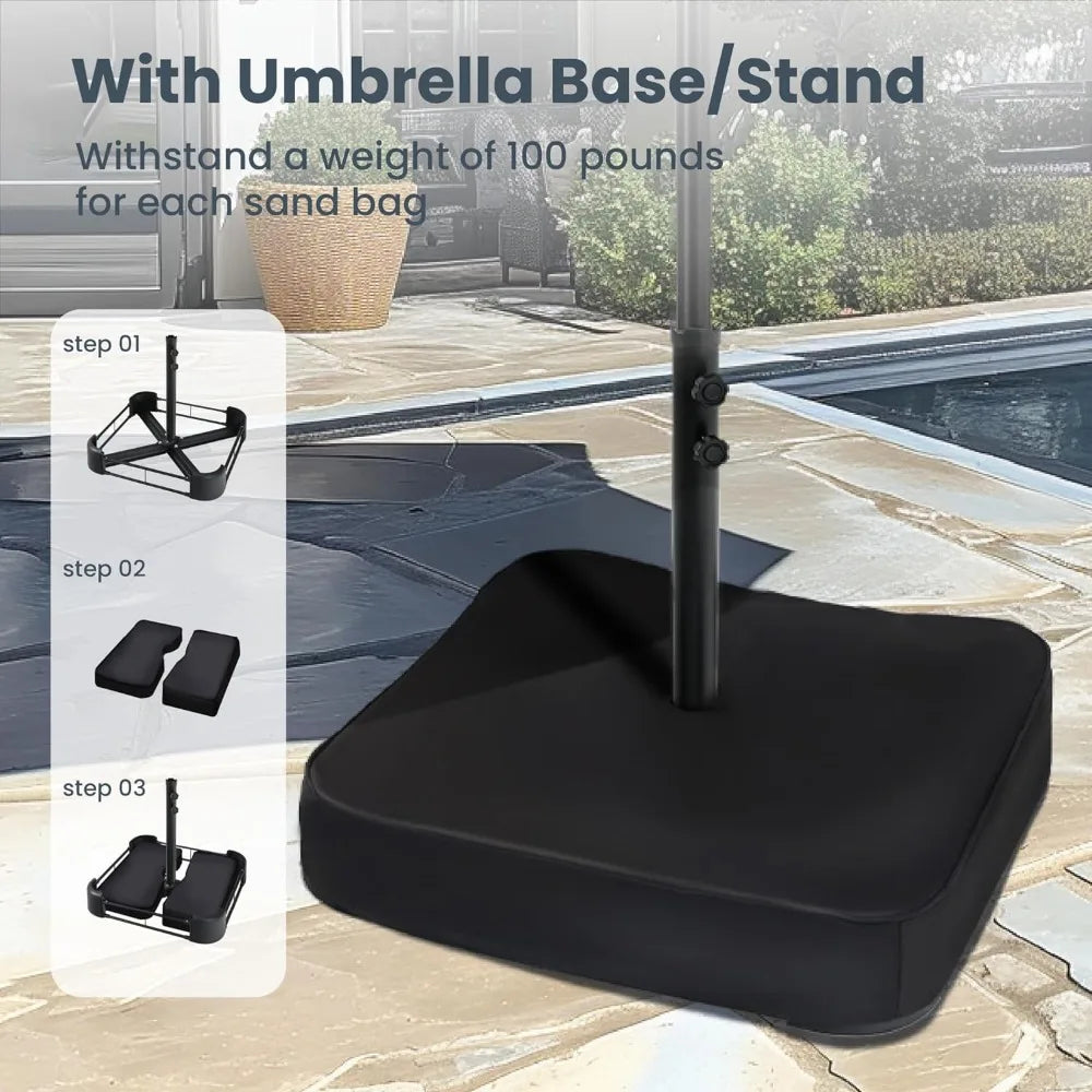 15ft Large Patio Umbrella with Solar Lights, Double-Sided Outdoor Market Rectangle Umbrellas with 36 LED Lights, Umbrella Base